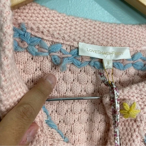 Loveshackfancy Naj Cardigan Size Small‎ Floral Embroidered Pink Girly - Picture 9 of 9